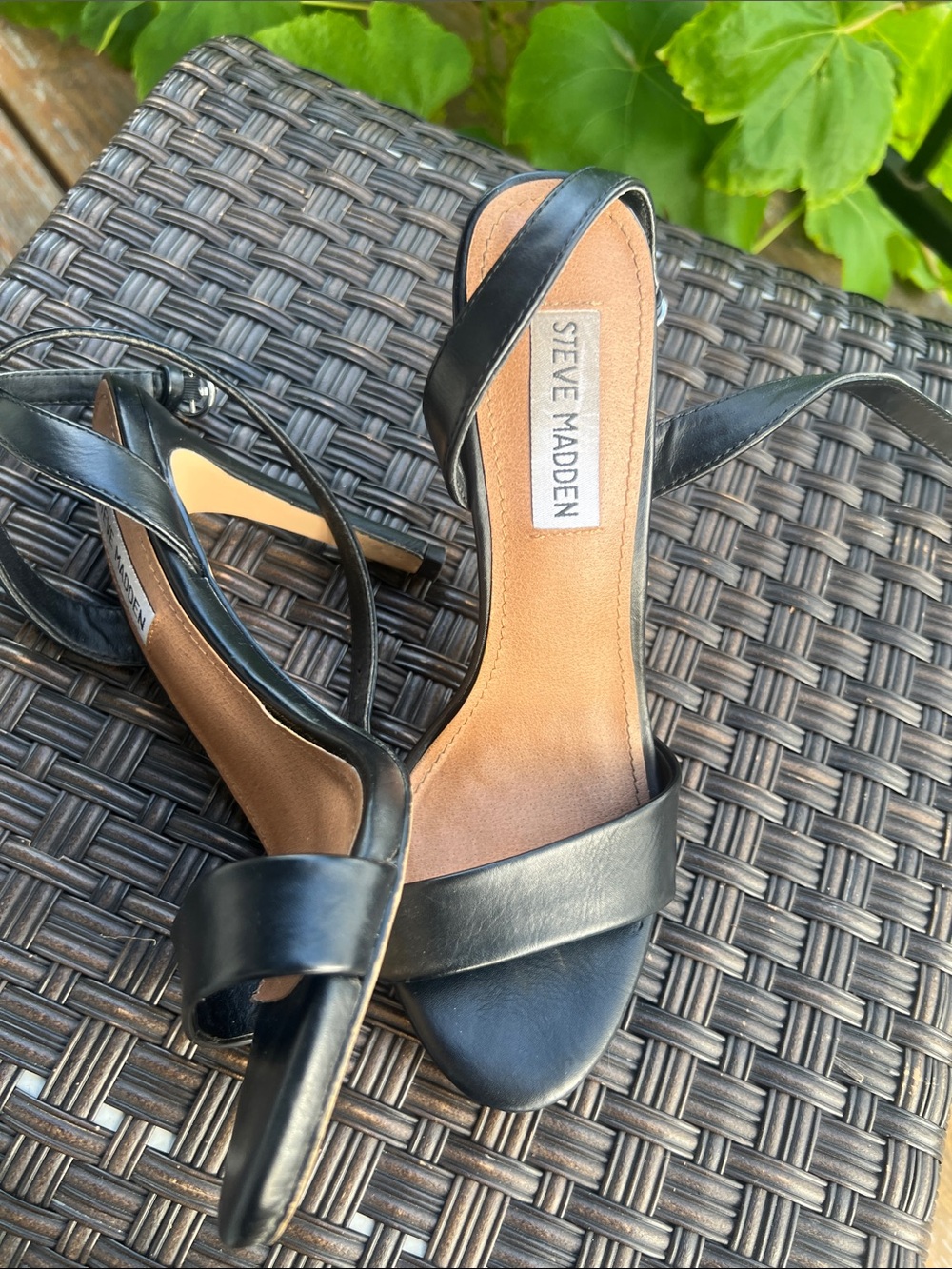 Steve Madden Black Faux Leather Reno Slingback Heels - Picture 8 of 12